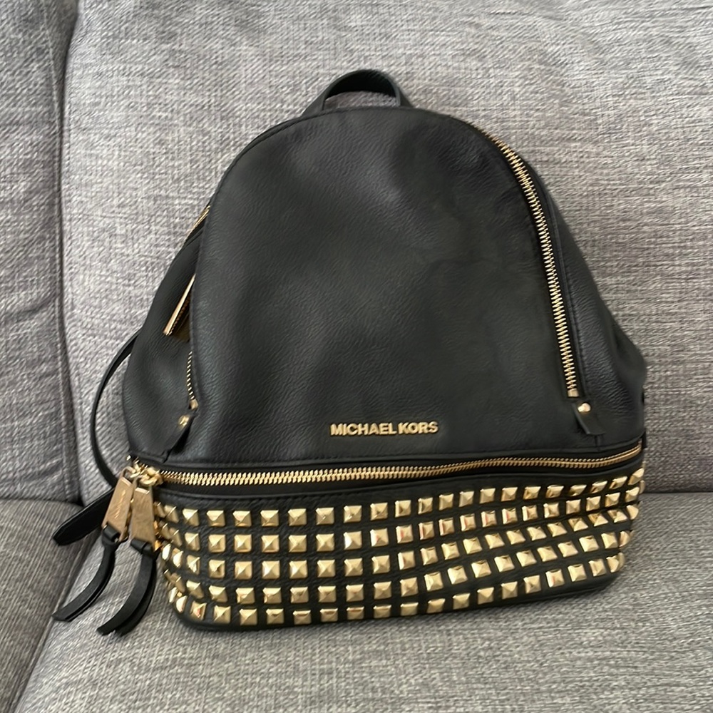 Michael Kors black backpack with gold studs